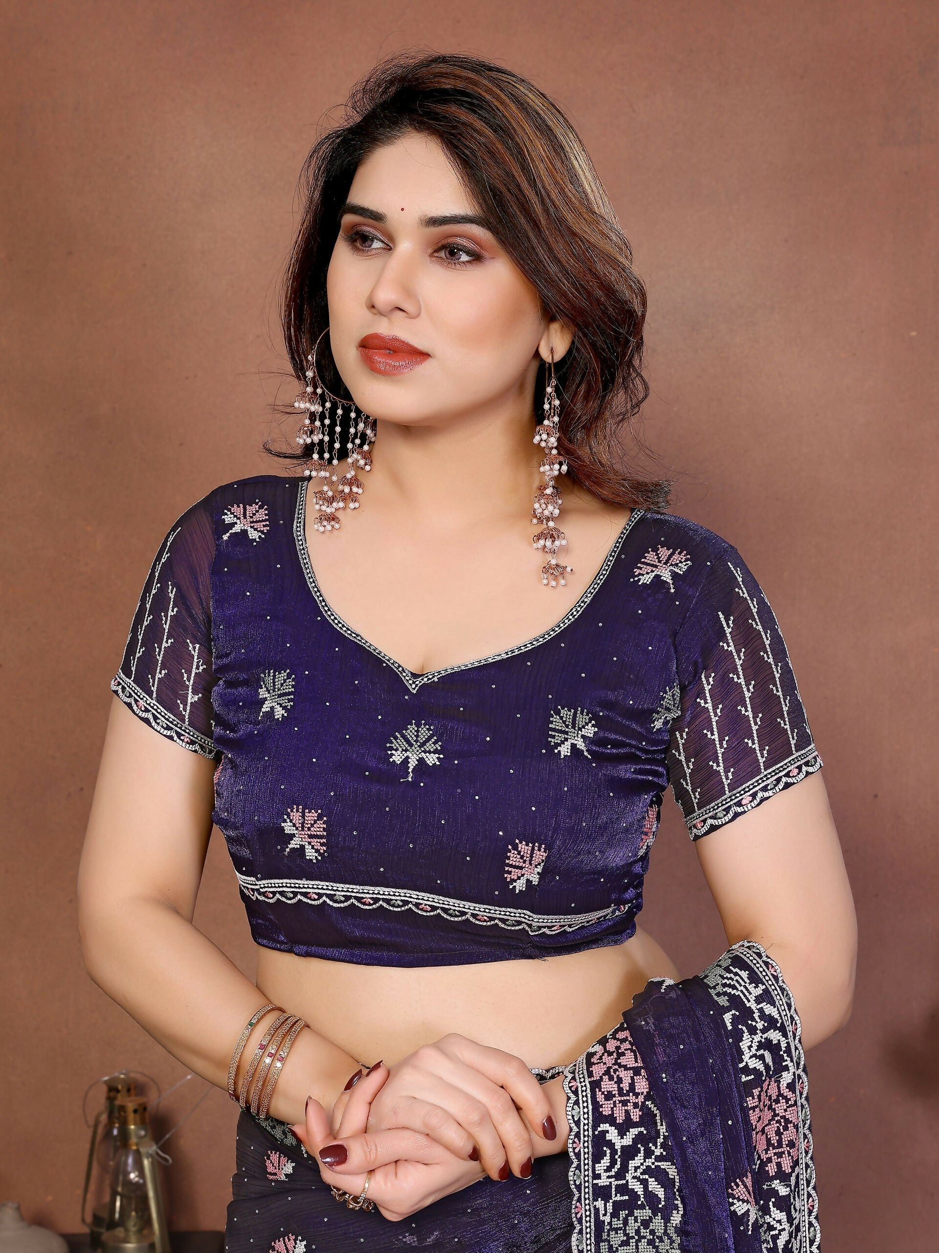 Teeya Creation New Womens Latest Party Wear Soft Chiffon Silk Saree-Purple