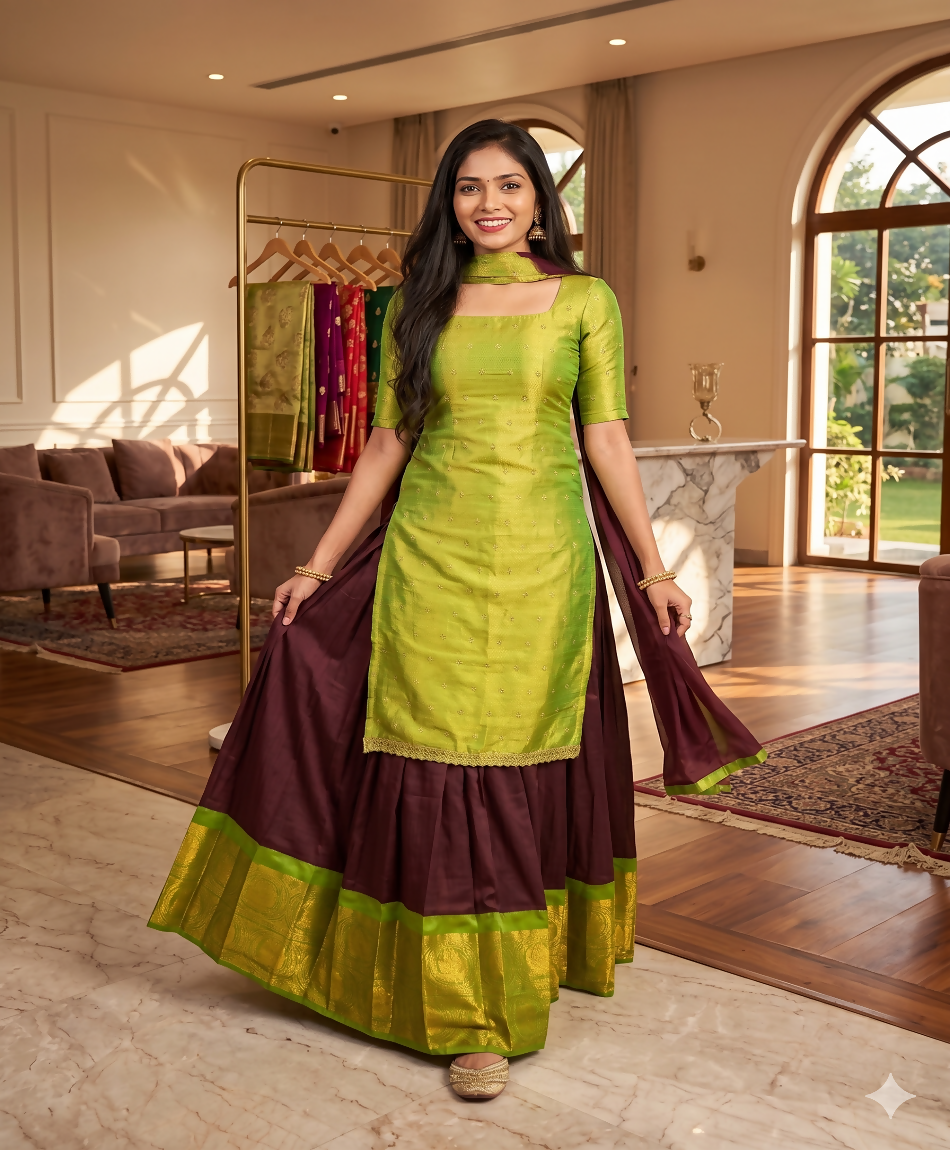 Teeya Creation New Trendy Stylish Festive Green Skirt Suit Set - Purple
