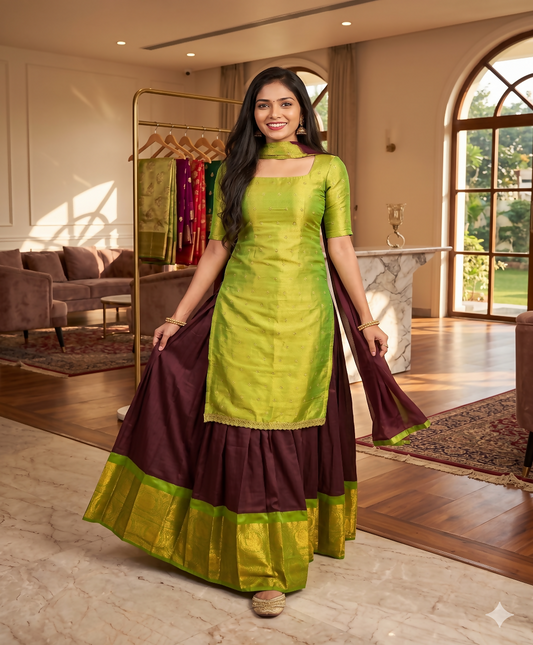 Teeya Creation New Trendy Stylish Festive Green Skirt Suit Set - Purple