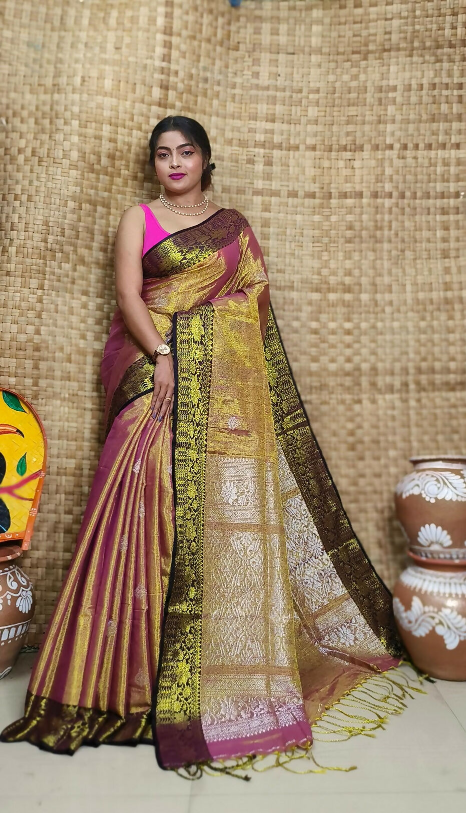 Exclusive Collection Golden Red Beautiful Tissue Benarasi Grab2Buy 