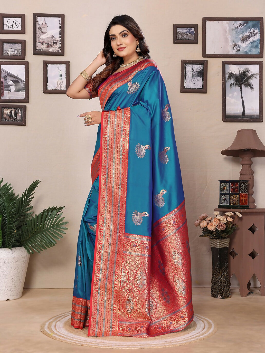 Joban Fashion Banarasi Royal Blue Small Butti Soft Silk Saree | Swadesiicart