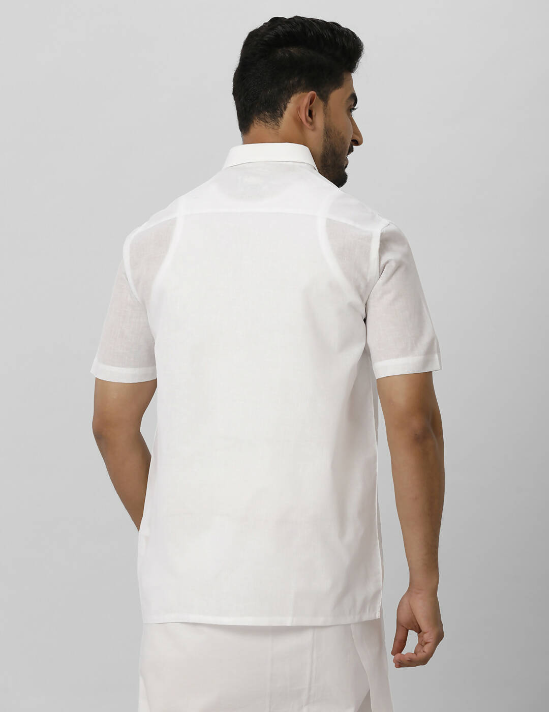 Ramraj Cotton Mens Half Sleeve Formal Poly Cotton White Shirt 