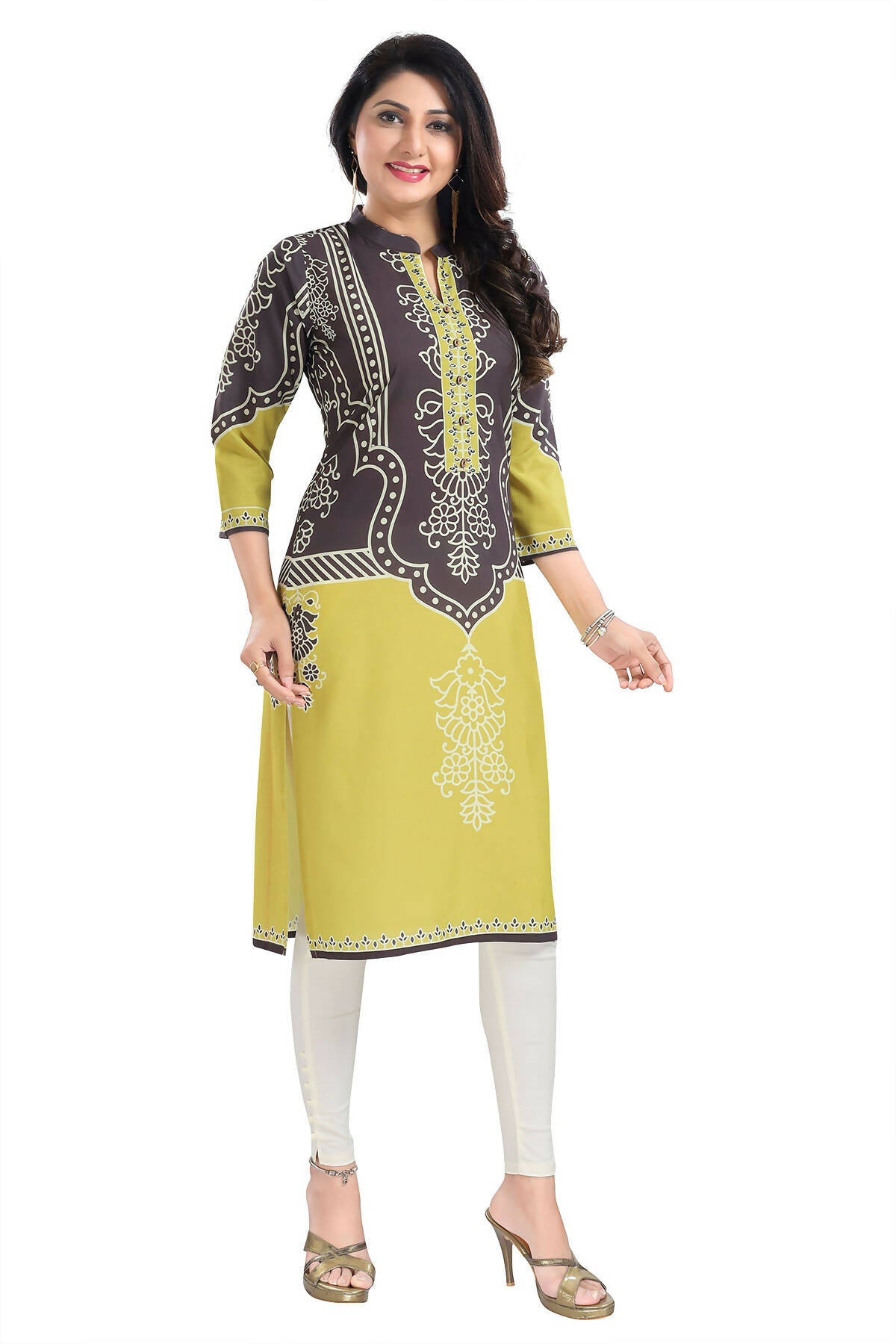 Snehal Creations Gracious Gray Designer Digital Print Cotton Slub Fabric Long Kurti Tunic