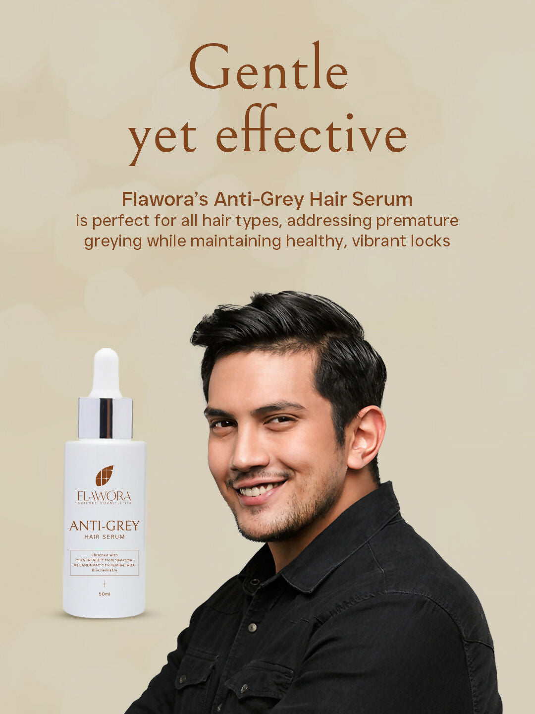 Flawora Set of Anti-Grey Hair Serum, D-Tan Lotion and Gold Face Serum