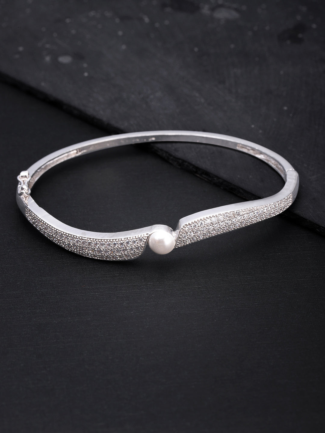 Priyaasi Women Silver-Plated American Diamond and Pearls Studded Bracelet | Grab2Buy