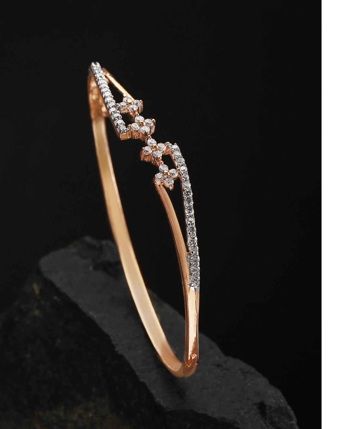 Priyaasi Women Silver Plated Sparkling American Diamond Studded Party Wear Openable Bracelet 