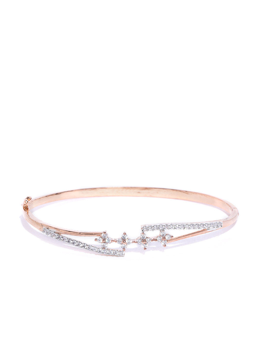Priyaasi Women Silver Plated Sparkling American Diamond Studded Party Wear Openable Bracelet 