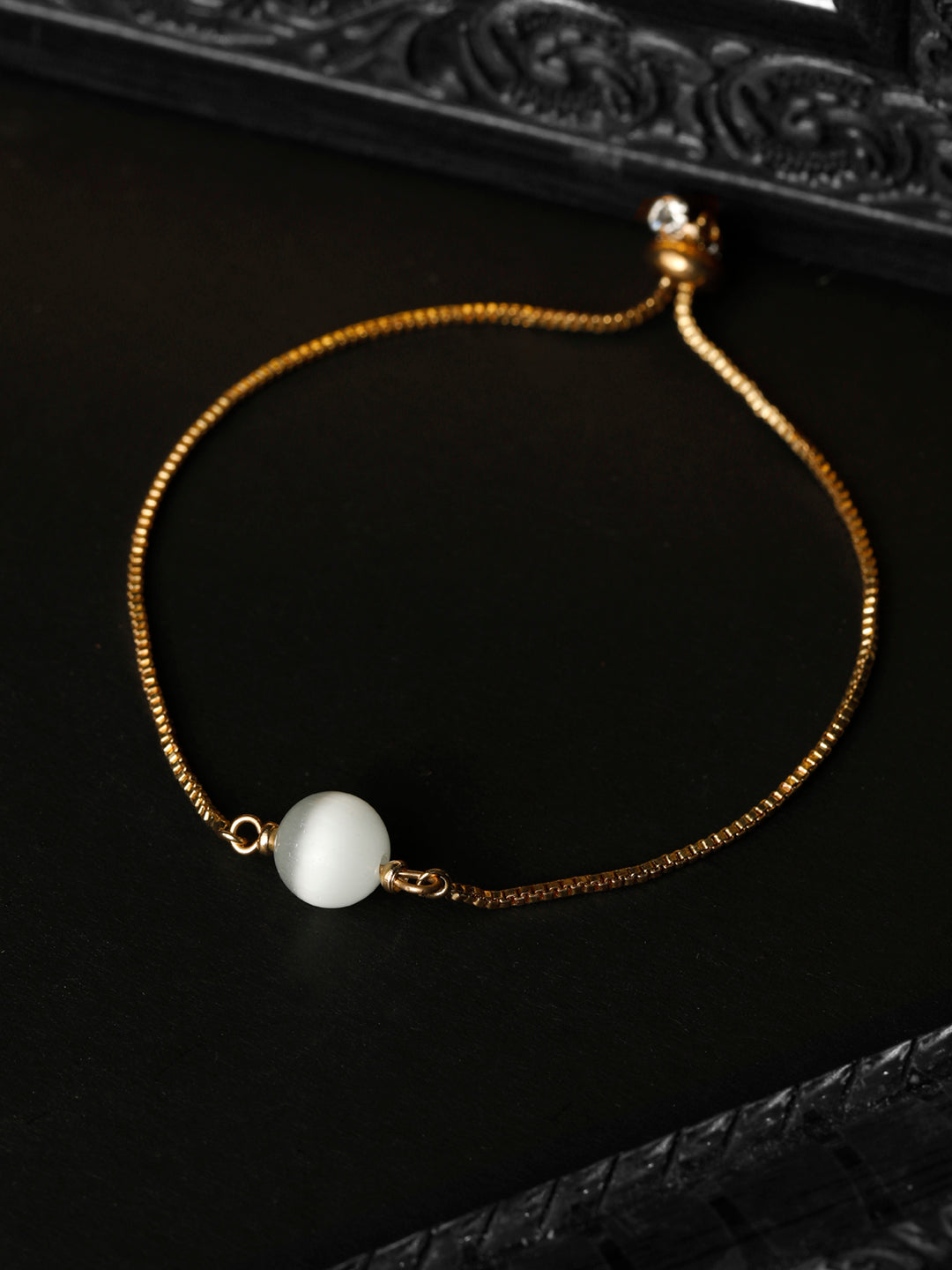 Priyaasi Women White Stone Rose Gold-Polished Spherical Link Bracelet | Grab2Buy