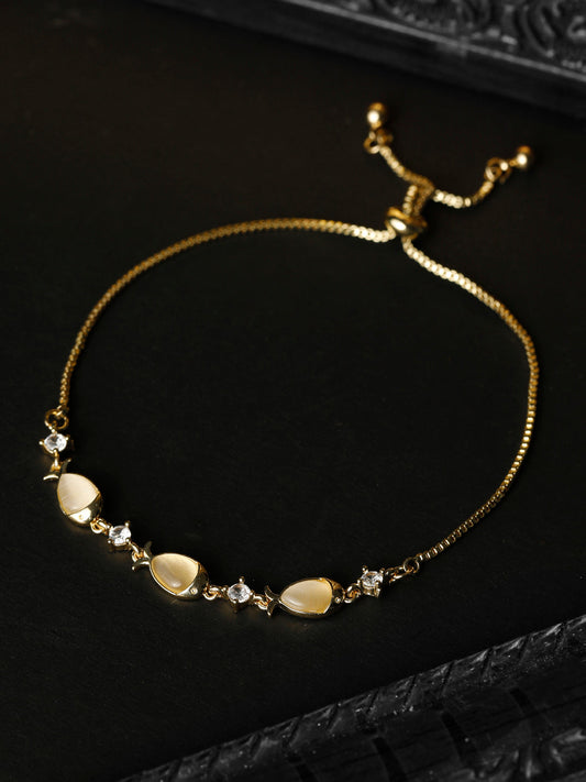 Priyaasi Women Stones Gold-Polished Fish Link Bracelet | Grab2Buy