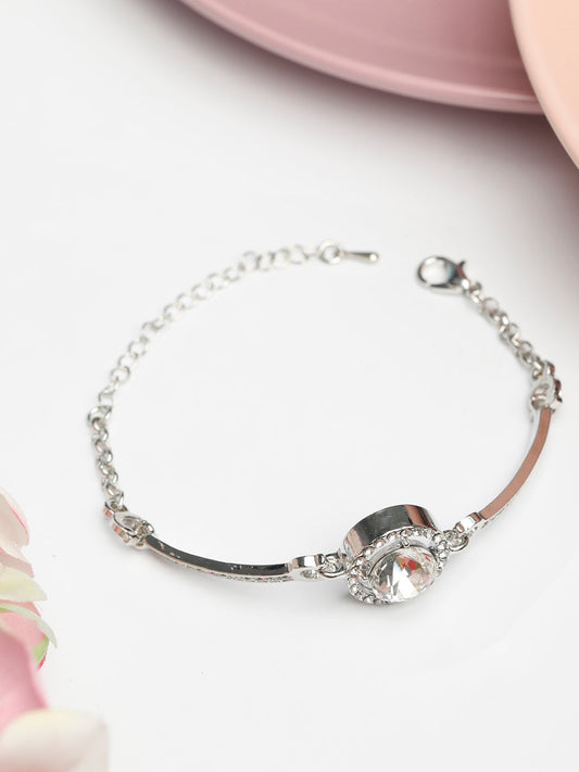 Priyaasi Women American Diamond Silver Plated Link Bracelet | Grab2Buy