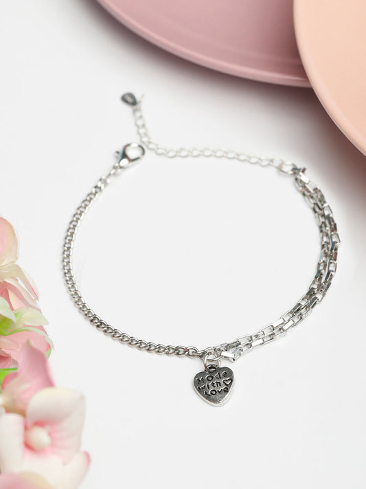 Priyaasi Women Contemporary Silver Plated Heart Link Bracelet | Grab2Buy