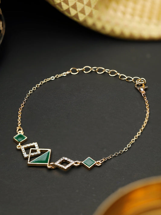 Priyaasi Women Green Gold-Polished Geometric Link Bracelet | Grab2Buy
