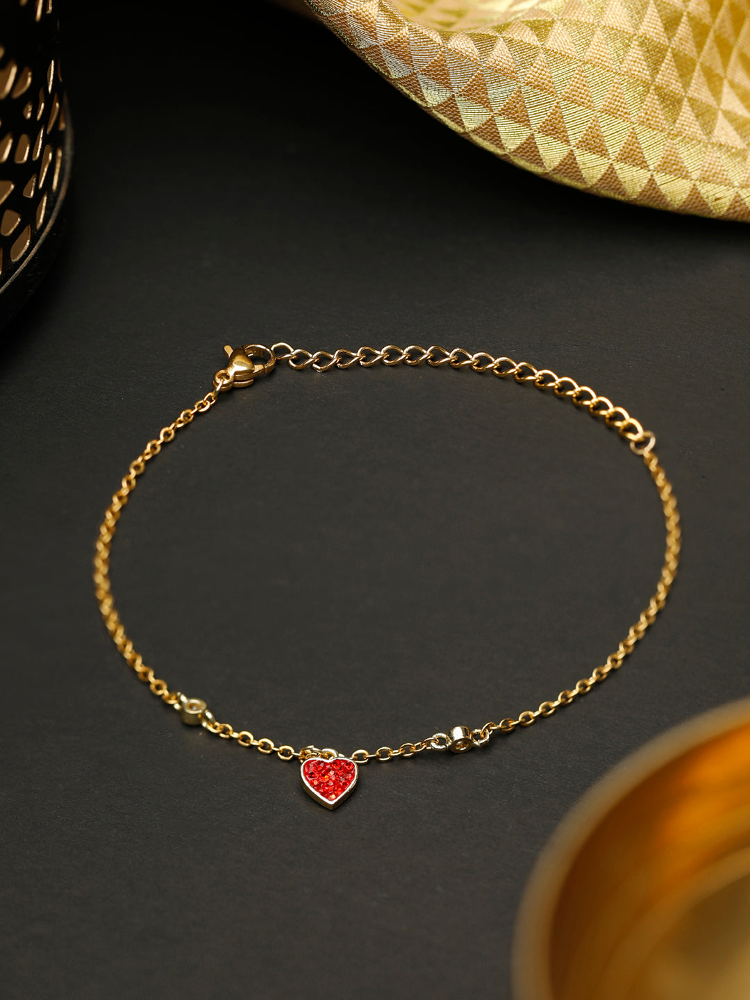 Priyaasi Women Red Stones Gold-Polished Heart Link Bracelet | Grab2Buy