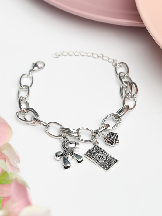 Priyaasi Women Interlinked Sliver Plated Charm Bracelet | Grab2Buy