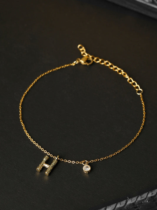 Priyaasi Women H-Alphabet Stone Gold-Polished Link Bracelet | Grab2Buy