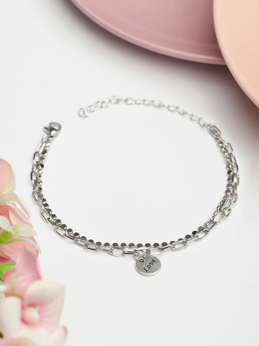 Priyaasi Women Silver Plated Love Link Bracelet | Grab2Buy