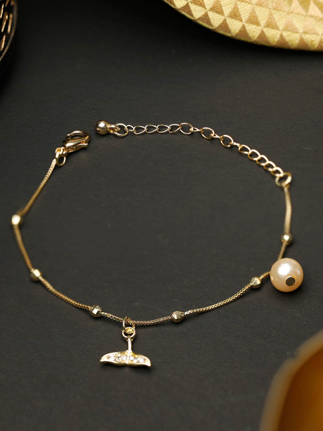 Priyaasi Women American Diamond Pearls Gold-Polished Fishtail Link Bracelet | Grab2Buy