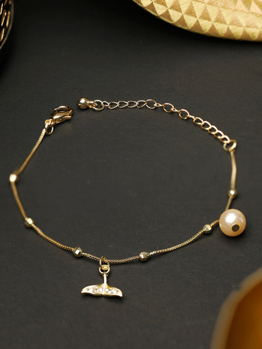 Priyaasi Women American Diamond Pearls Gold-Polished Fishtail Link Bracelet | Grab2Buy