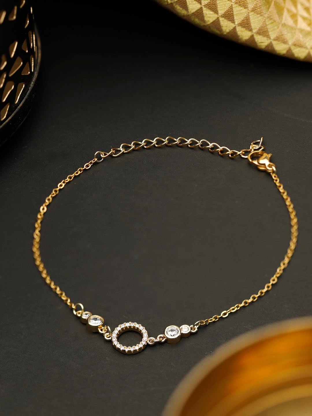 Priyaasi Women American Diamond Gold-Polished Link Bracelet In Circle | Grab2Buy