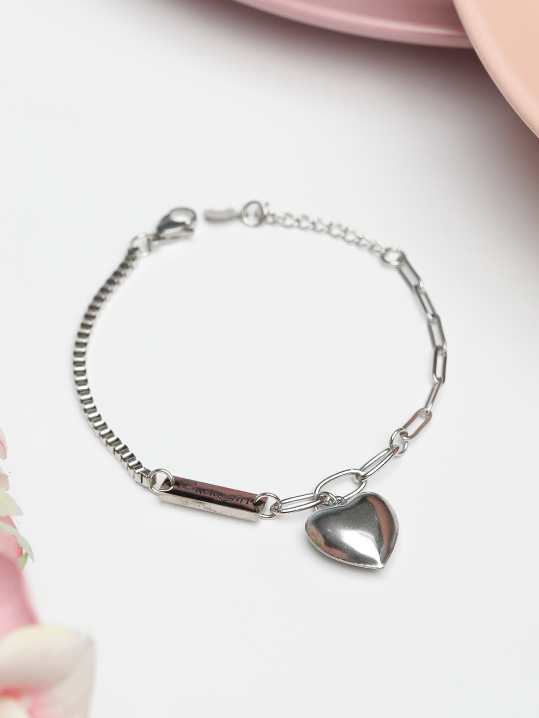 Priyaasi Women Charmer-Silver Plated Heart Link Bracelet | Grab2Buy