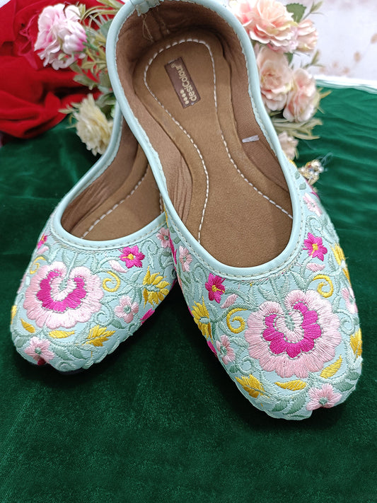 Desi Colour Women Indian Ethnic Footwear-Cushioned -Sea Green