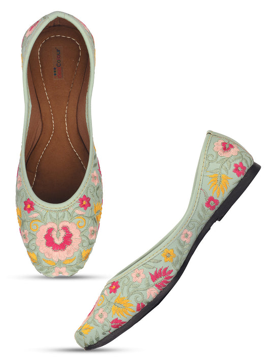 Desi Colour Women Indian Ethnic Footwear-Cushioned -Sea Green