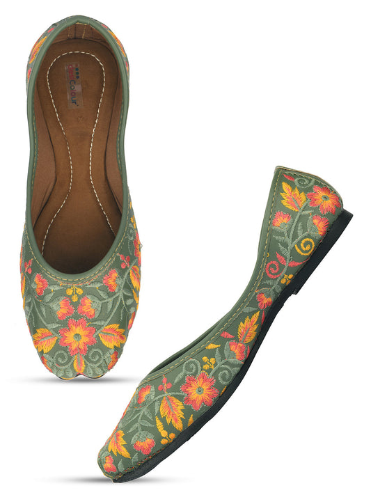 Desi Colour Women Indian Ethnic Footwear-Cushioned -Green