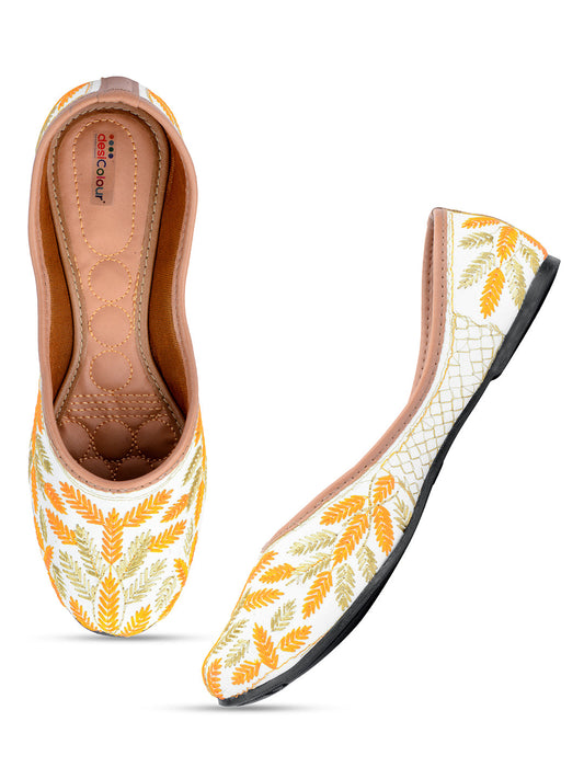 Desi Colour Women Indian Ethnic Footwear-Yellow Leaves