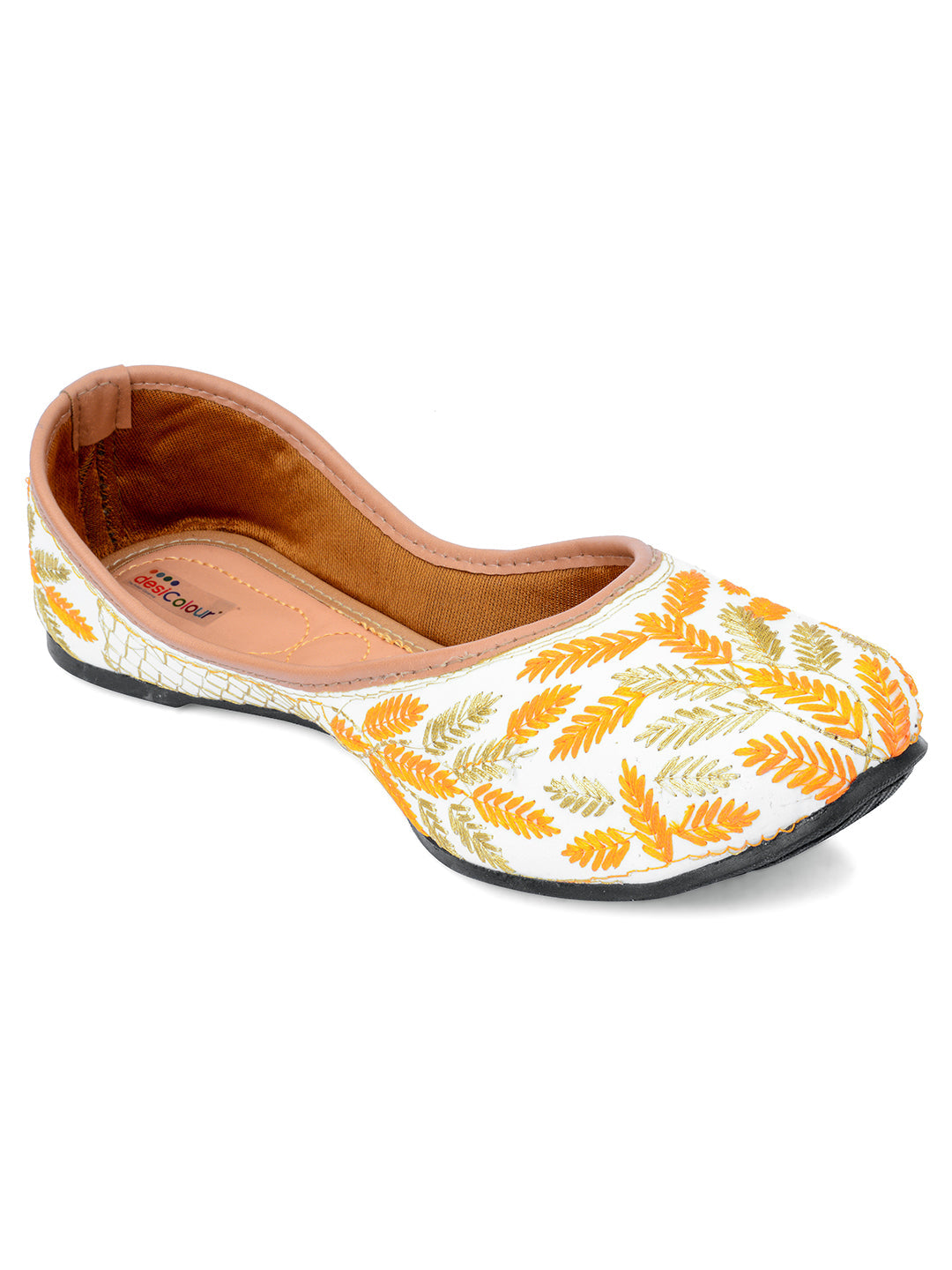 Desi Colour Women Indian Ethnic Footwear-Yellow Leaves