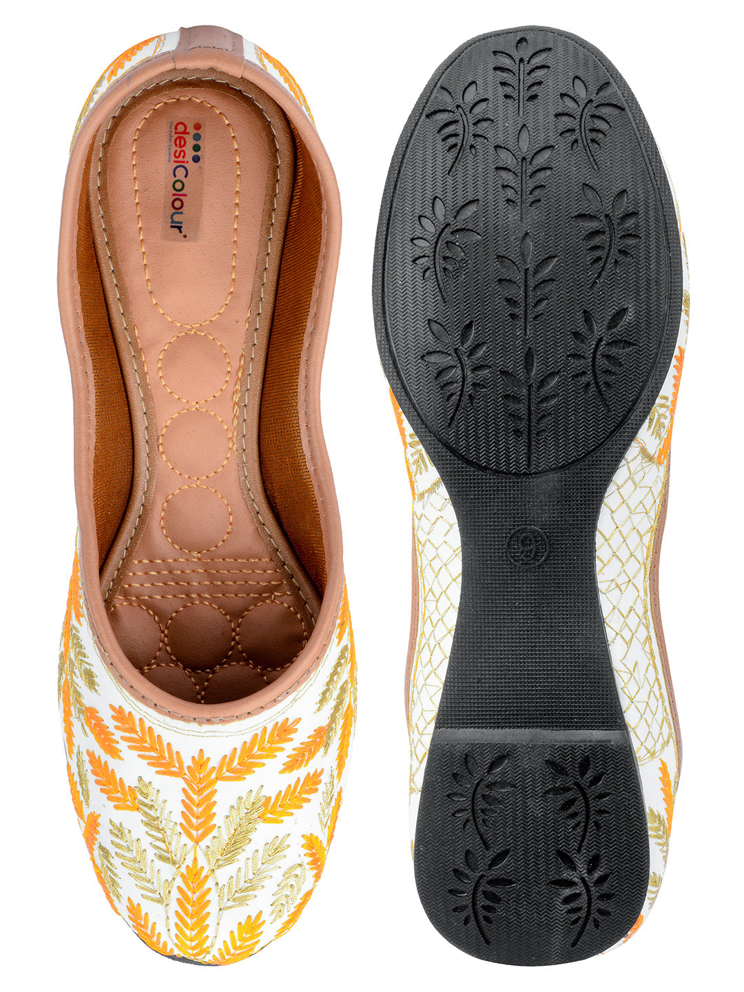 Desi Colour Women Indian Ethnic Footwear-Yellow Leaves