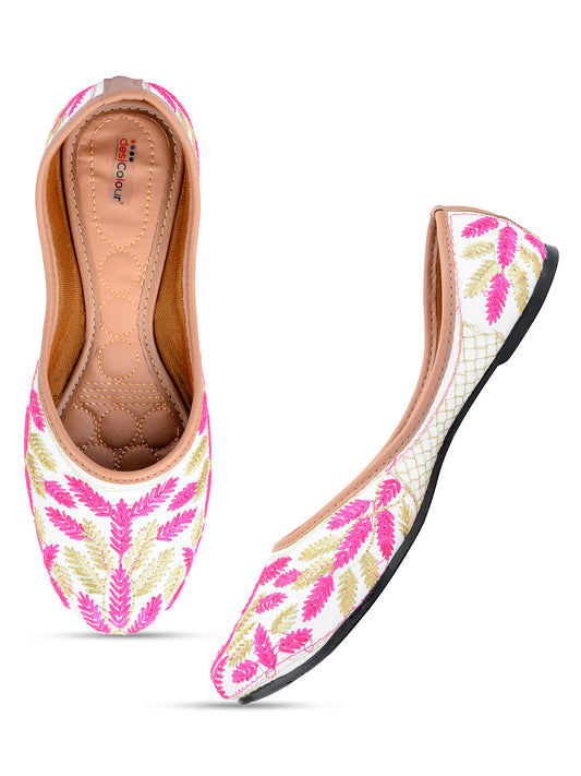 Desi Colour Women Indian Ethnic Footwear-Pink Leaves