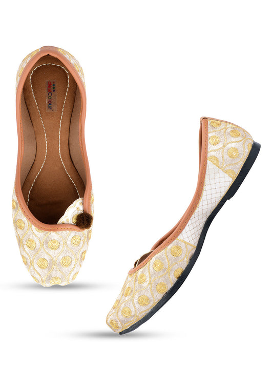 Desi Colour Women Indian Ethnic Footwear-Gold Side Flip-1
