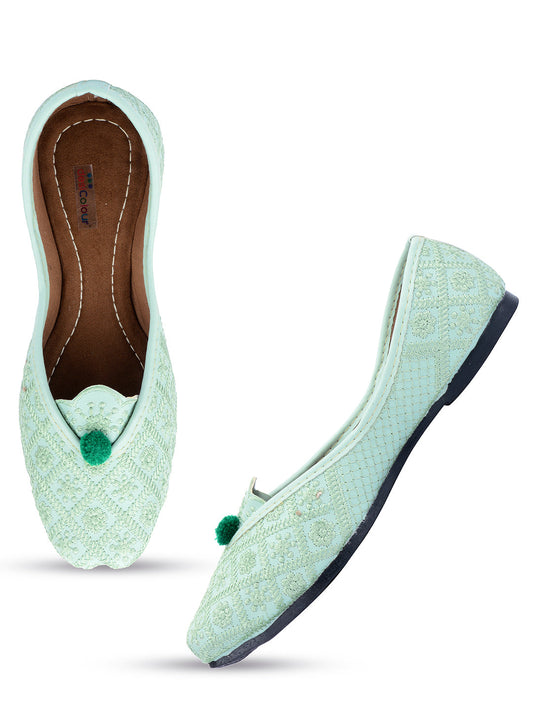 Desi Colour Women Indian Ethnic Footwear-Sea Green Front Flip