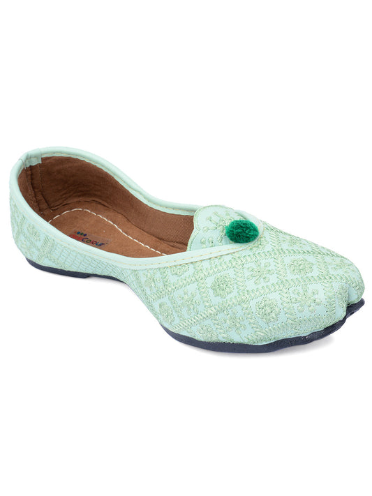 Desi Colour Women Indian Ethnic Footwear-Sea Green Front Flip