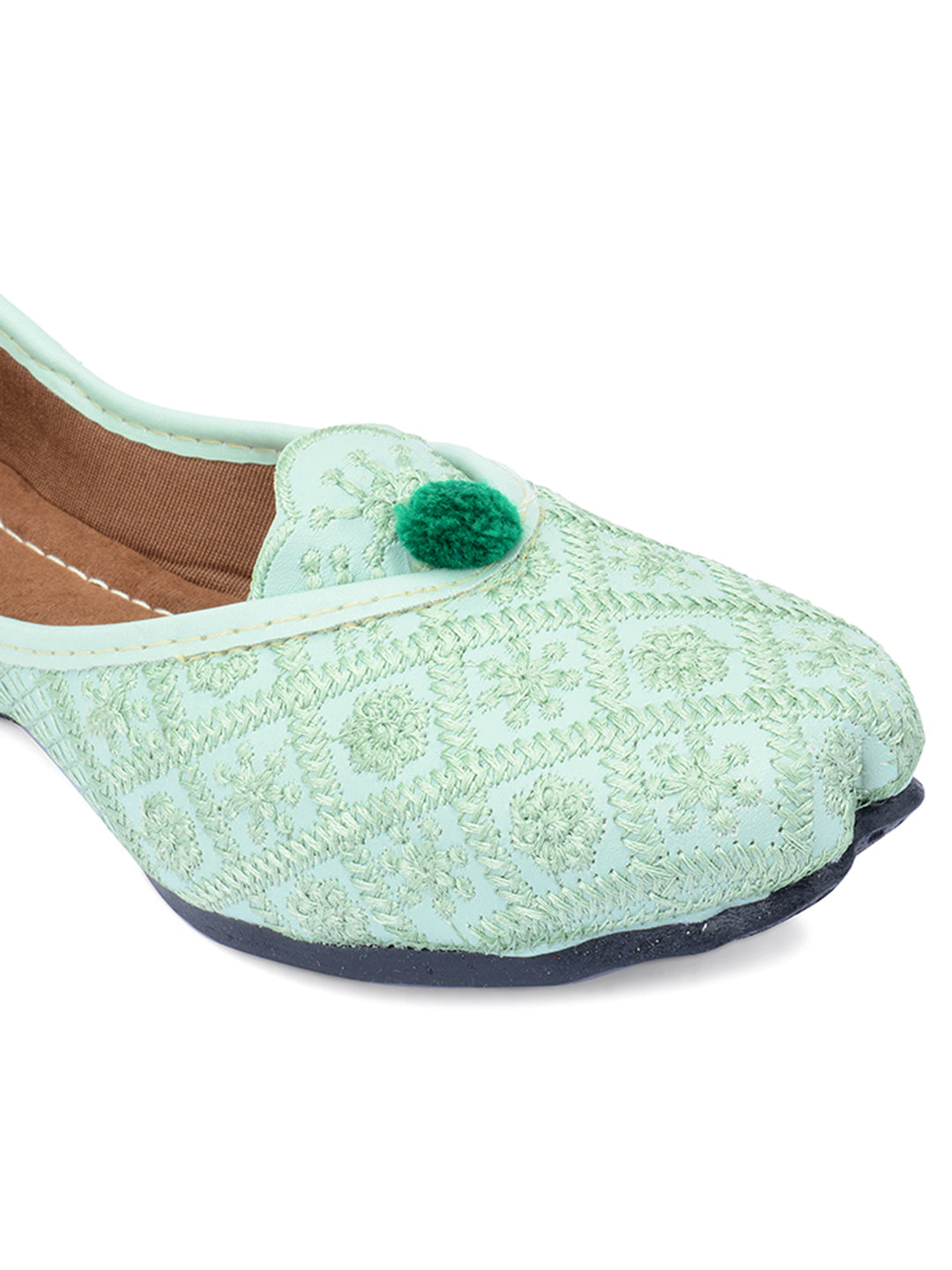 Desi Colour Women Indian Ethnic Footwear-Sea Green Front Flip