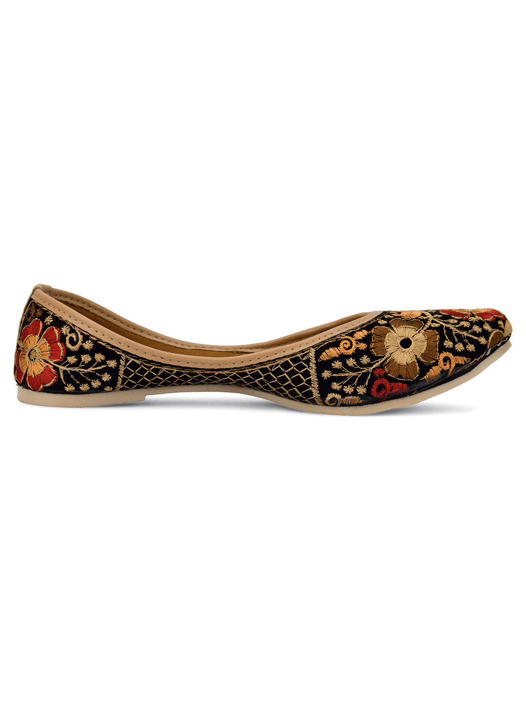 Desi Colour Women Indian Ethnic Footwear-Black Thread Work 1