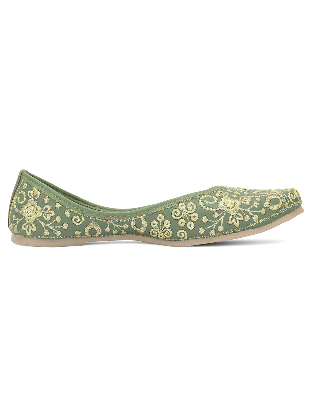 Desi Colour Women Indian Ethnic Footwear-Cushioned Green Embroidered