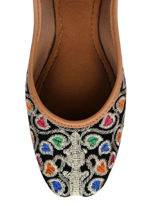 Desi Colour Women Indian Ethnic Footwear-Black Multi Floral