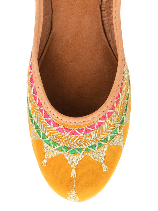 Desi Colour Women Indian Ethnic Footwear-Embroidered Mustard Zari