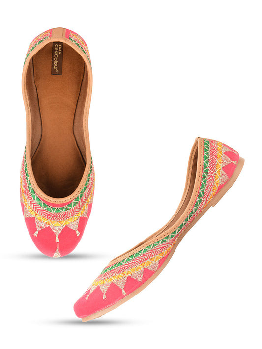 Desi Colour Women Indian Ethnic Footwear-New Mid Range- Pink Zari