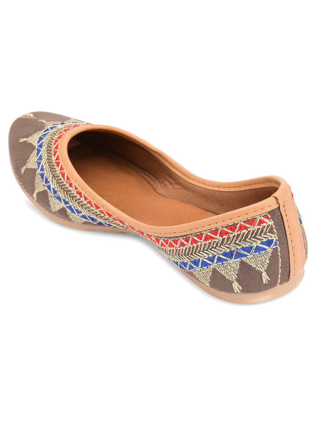 Desi Colour Women Indian Ethnic Footwear-Embroidered Grey Zari