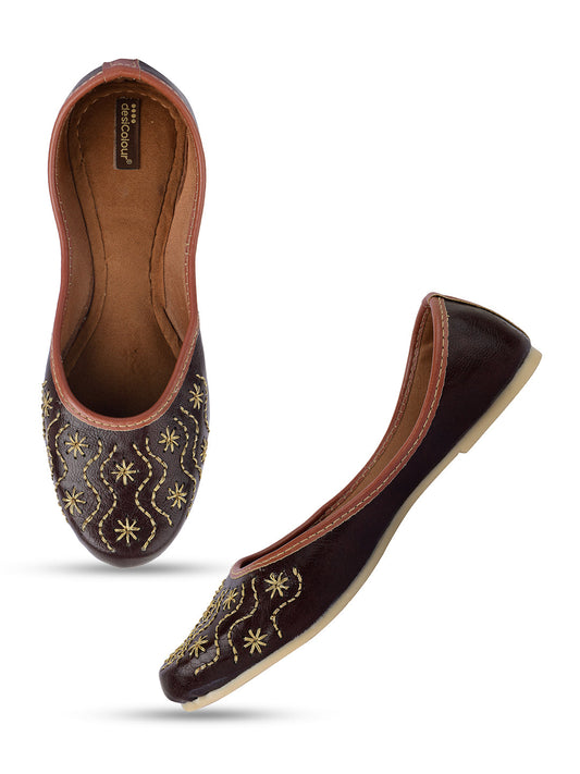Desi Colour Women Indian Ethnic Footwear-Traditional Dark Brown Polish