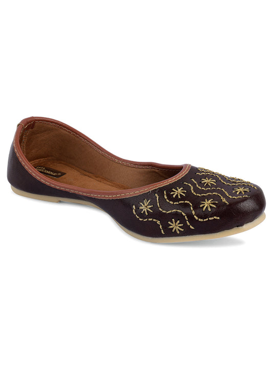 Desi Colour Women Indian Ethnic Footwear-Traditional Dark Brown Polish