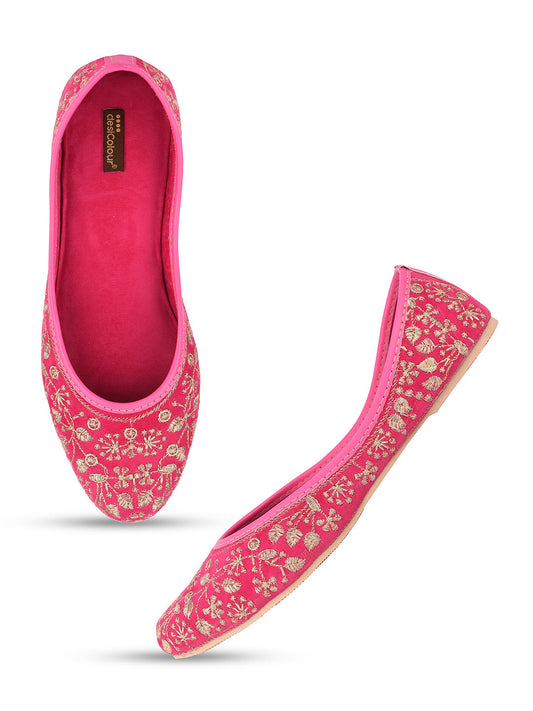 Desi Colour Women Indian Ethnic Footwear-Cushioned Pink Emb