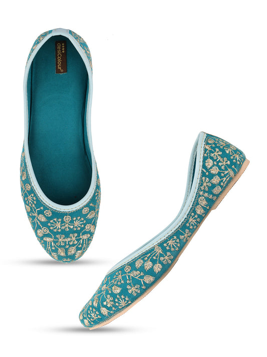Desi Colour Women Indian Ethnic Footwear-Cushioned Green Emb