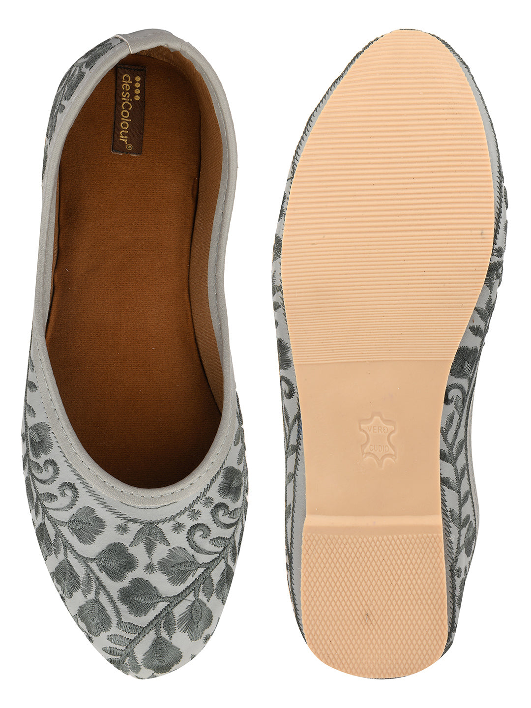 Desi Colour Women Indian Ethnic Footwear-Grey Heavy Work-LR
