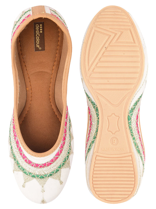 Desi Colour Women Indian Ethnic Footwear-White Zari Work