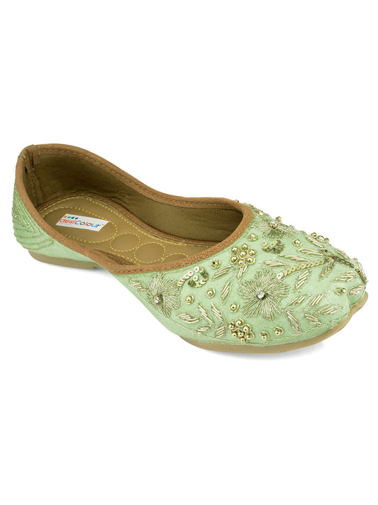 Desi Colour Women Indian Ethnic Footwear-Party Wear Sea Green Emb