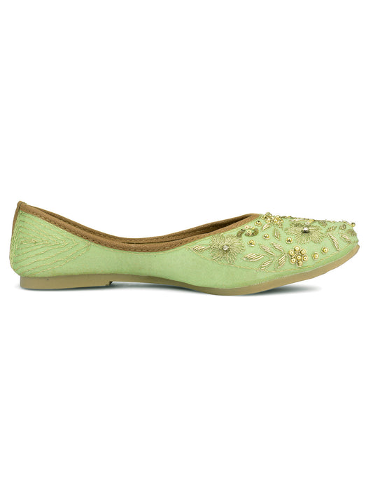 Desi Colour Women Indian Ethnic Footwear-Party Wear Sea Green Emb