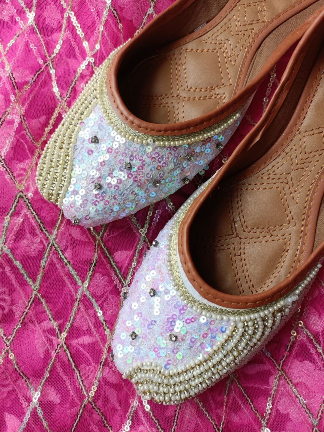 Desi Colour Women Indian Ethnic Footwear-White Pearl Shine